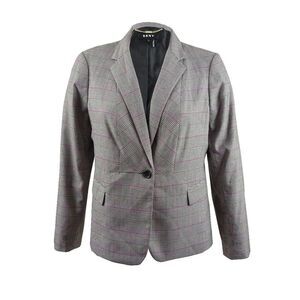 DKNY Women's One-Button Plaid Jacket (18, Light Grey/Purple)